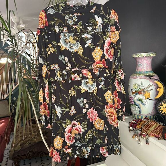 Twik by Simons Black Floral Long Sleeve Dress M - Picture 10 of 16